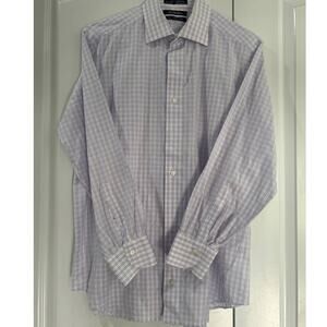 SAKS FIFTH AVENUE Dress Shirt White Purple Checkered Size 16.5 32/33